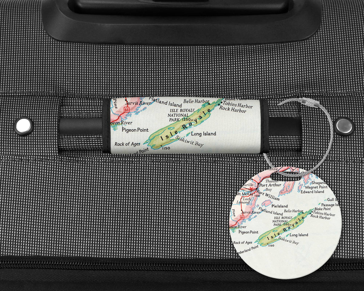 Isle Royale National Park Map Luggage Tag and Handle Wrap