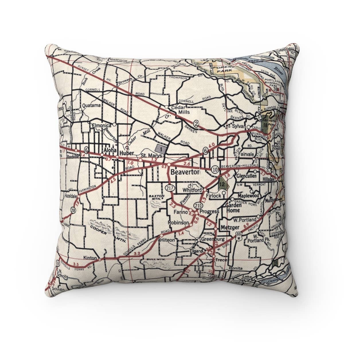 Beaverton Oregon vintage map throw pillow