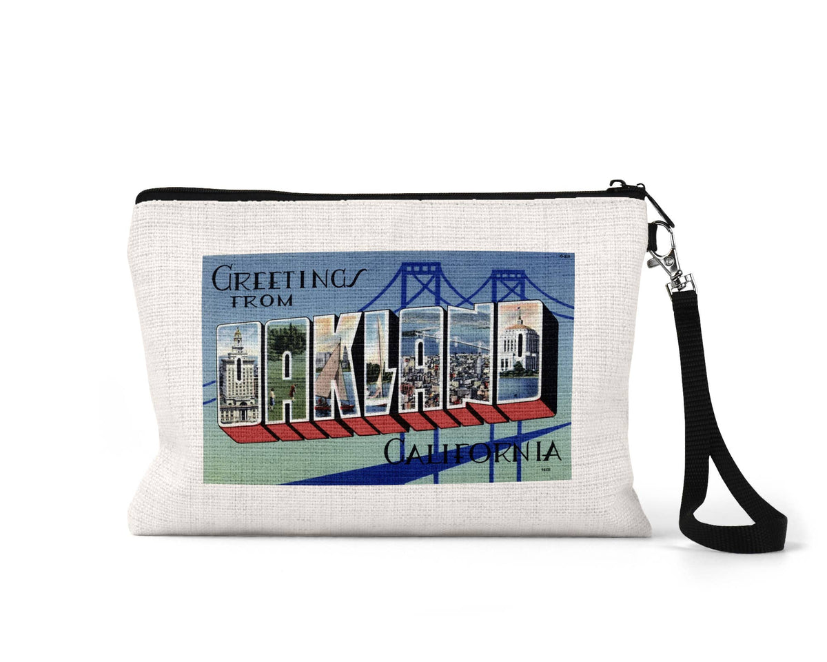 Oakland California vintage postcard wristlet travel pouch