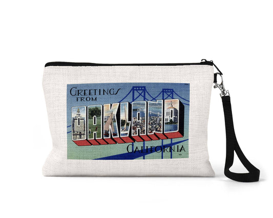 Oakland California vintage postcard wristlet travel pouch