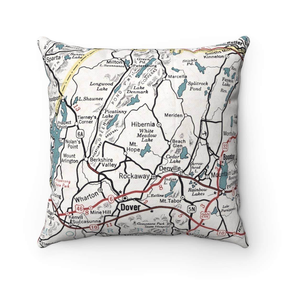 White Meadow Lake New Jersey vintage map throw pillow