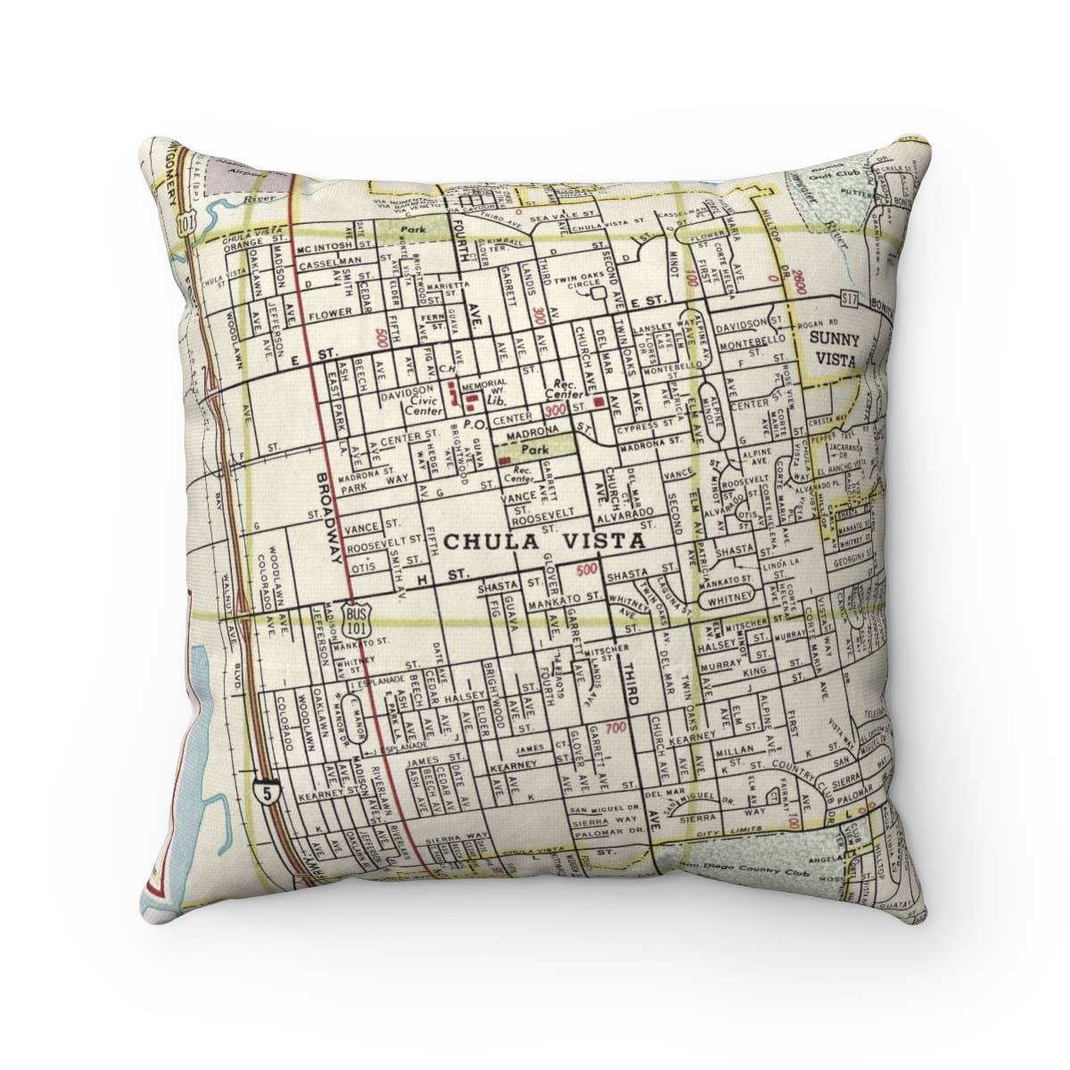 Chula Vista California vintage map throw pillow