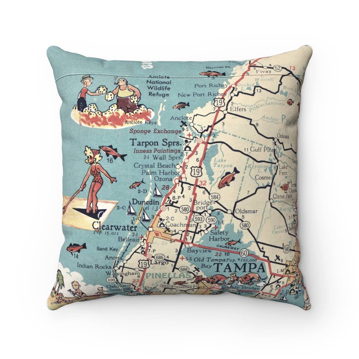 Palm Harbor Florida vintage map throw pillow
