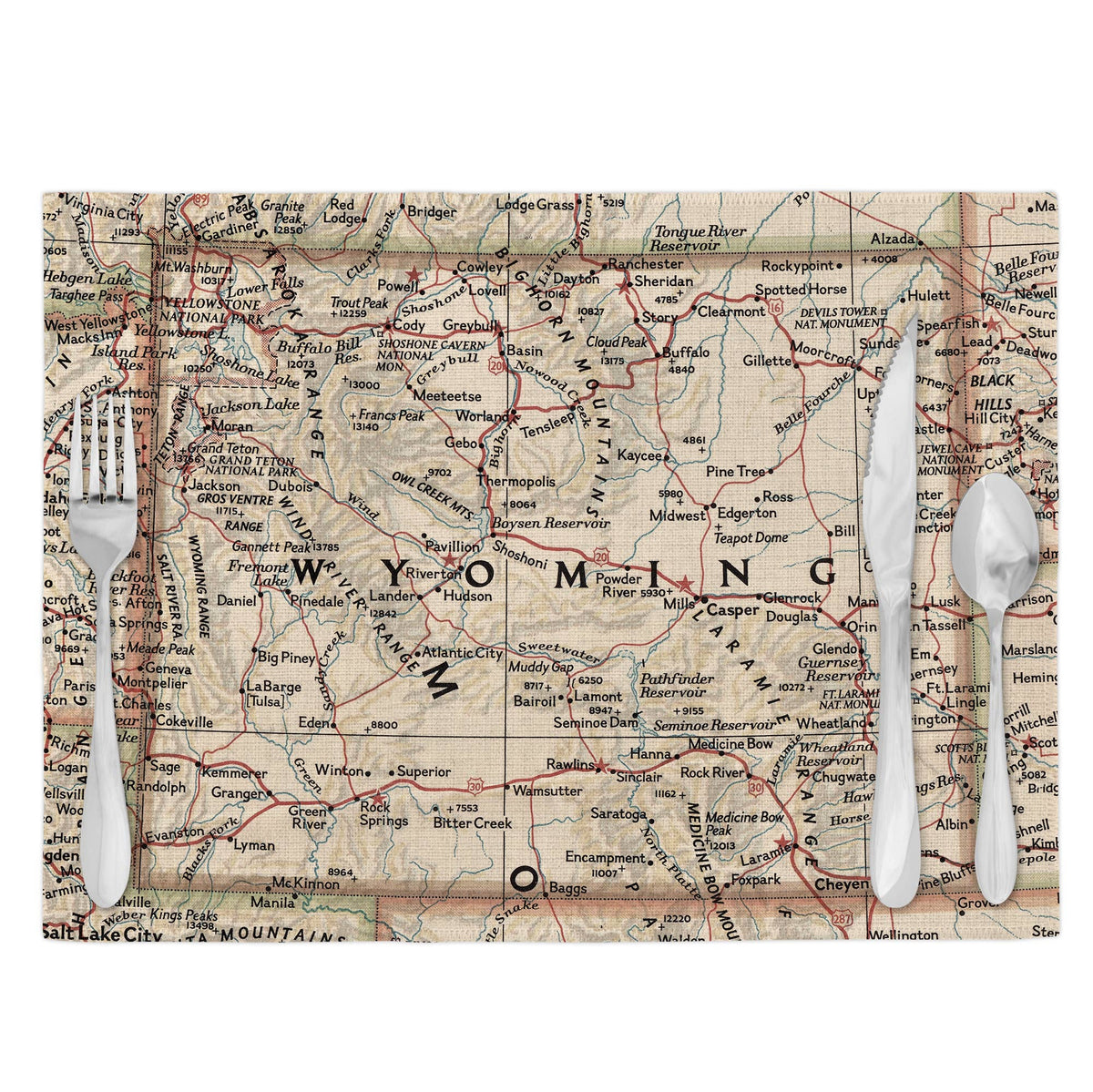 Wyoming vintage map placemats set of 4