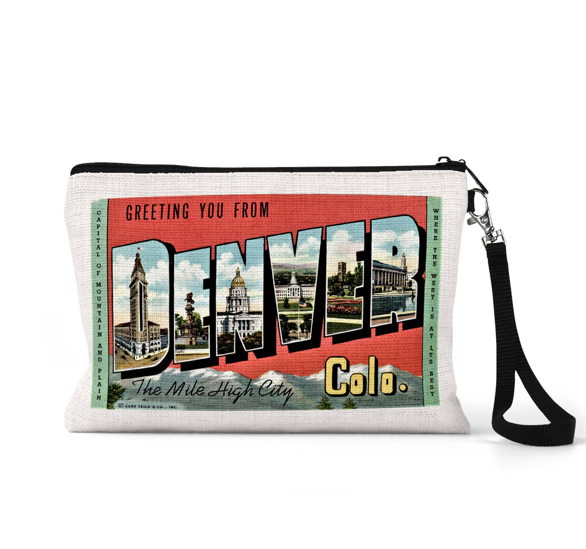 Denver Colorado vintage postcard wristlet travel pouch