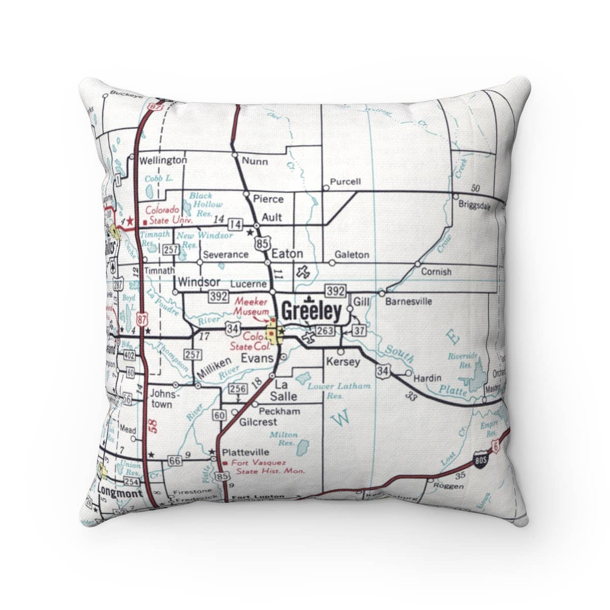 Greeley Colorado vintage map throw pillow