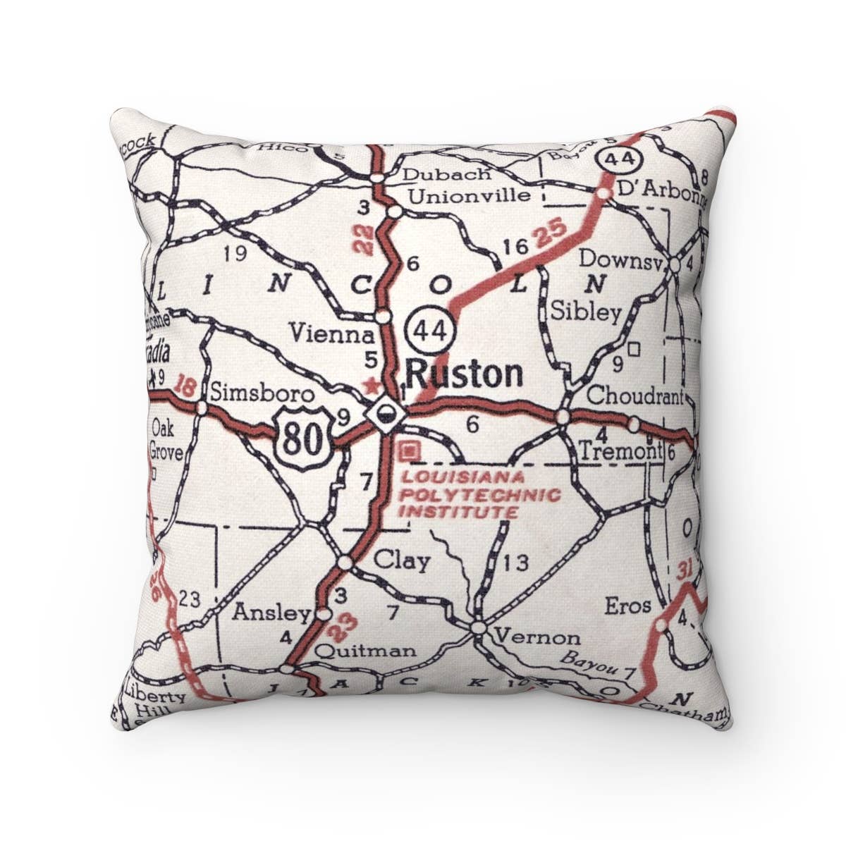 Louisiana Tech vintage map throw pillow