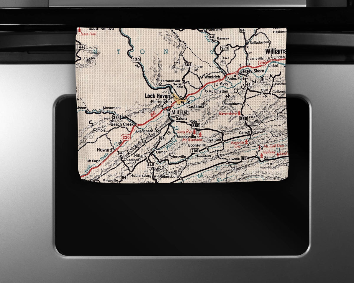 Lock Haven Pennsylvania map tea towel