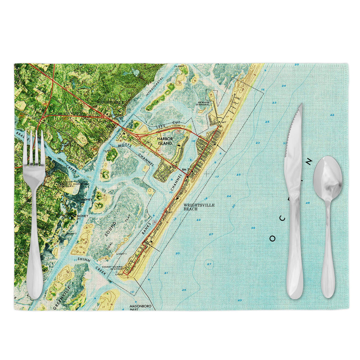 Wrightsville Beach North Carolina vintage map placemats set of 4