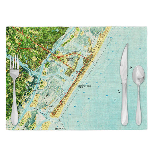 Wrightsville Beach North Carolina vintage map placemats set of 4