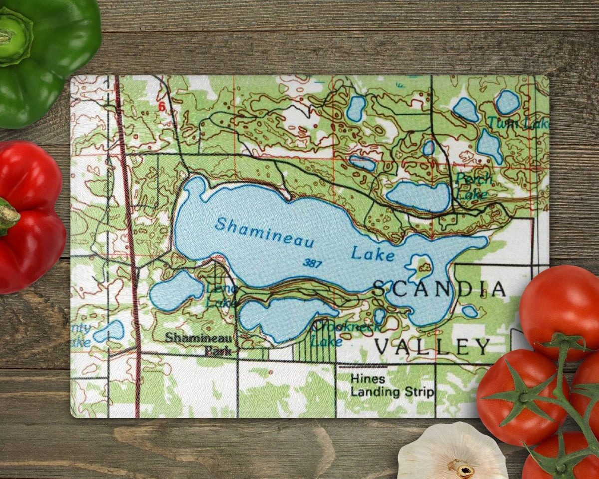 Shamineau Lake Minnesota vintage map glass cutting board