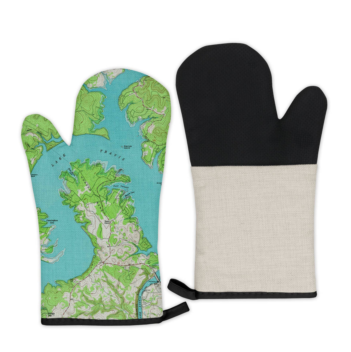 Lake Travis Texas vintage map oven mitt