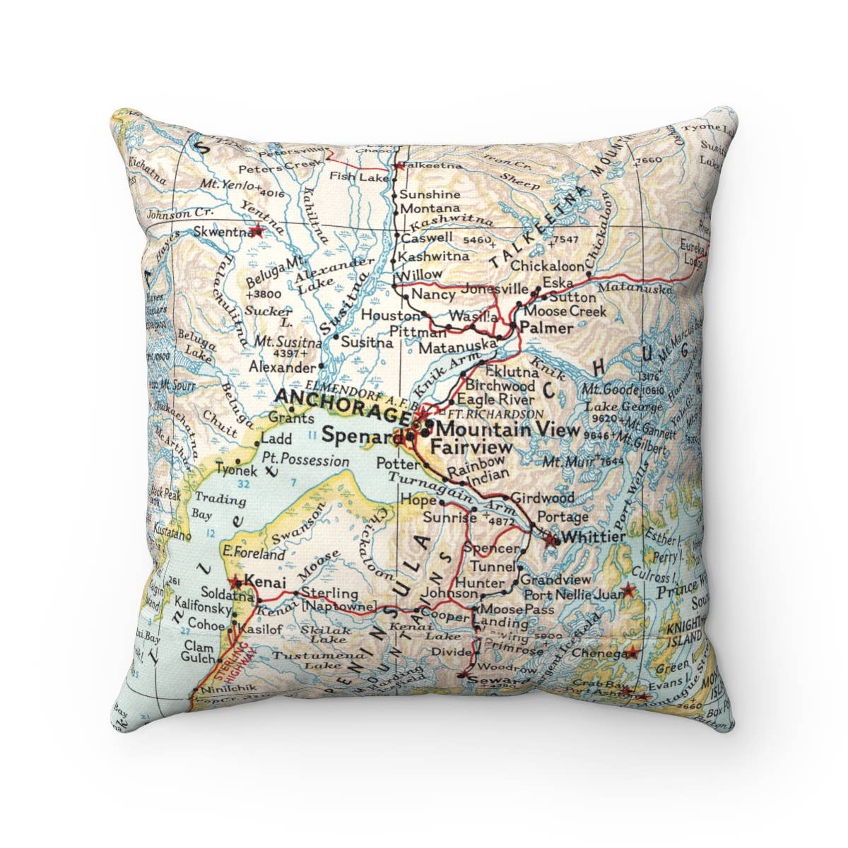 Anchorage Alaska vintage map throw pillow