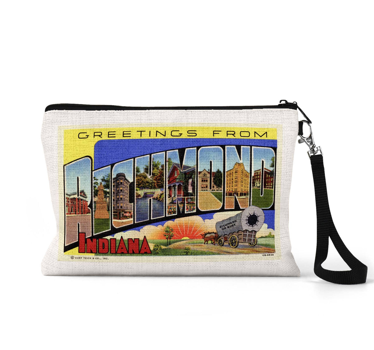 Richmond Indiana vintage postcard wristlet travel pouch
