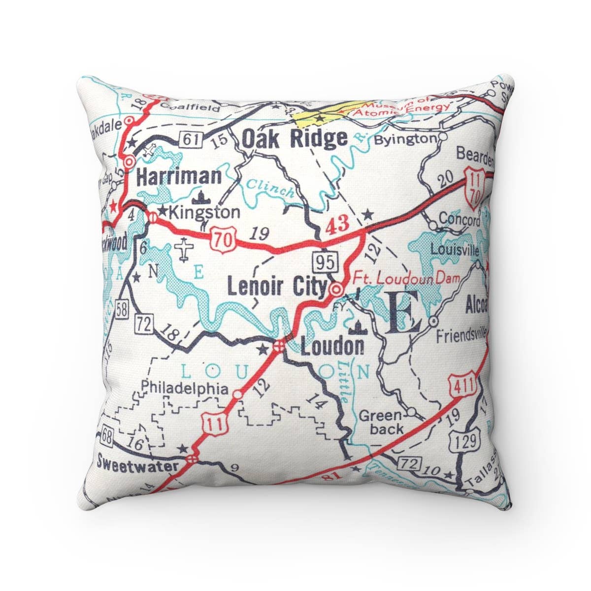 Lenoir City Loudon Tennessee vintage map throw pillow