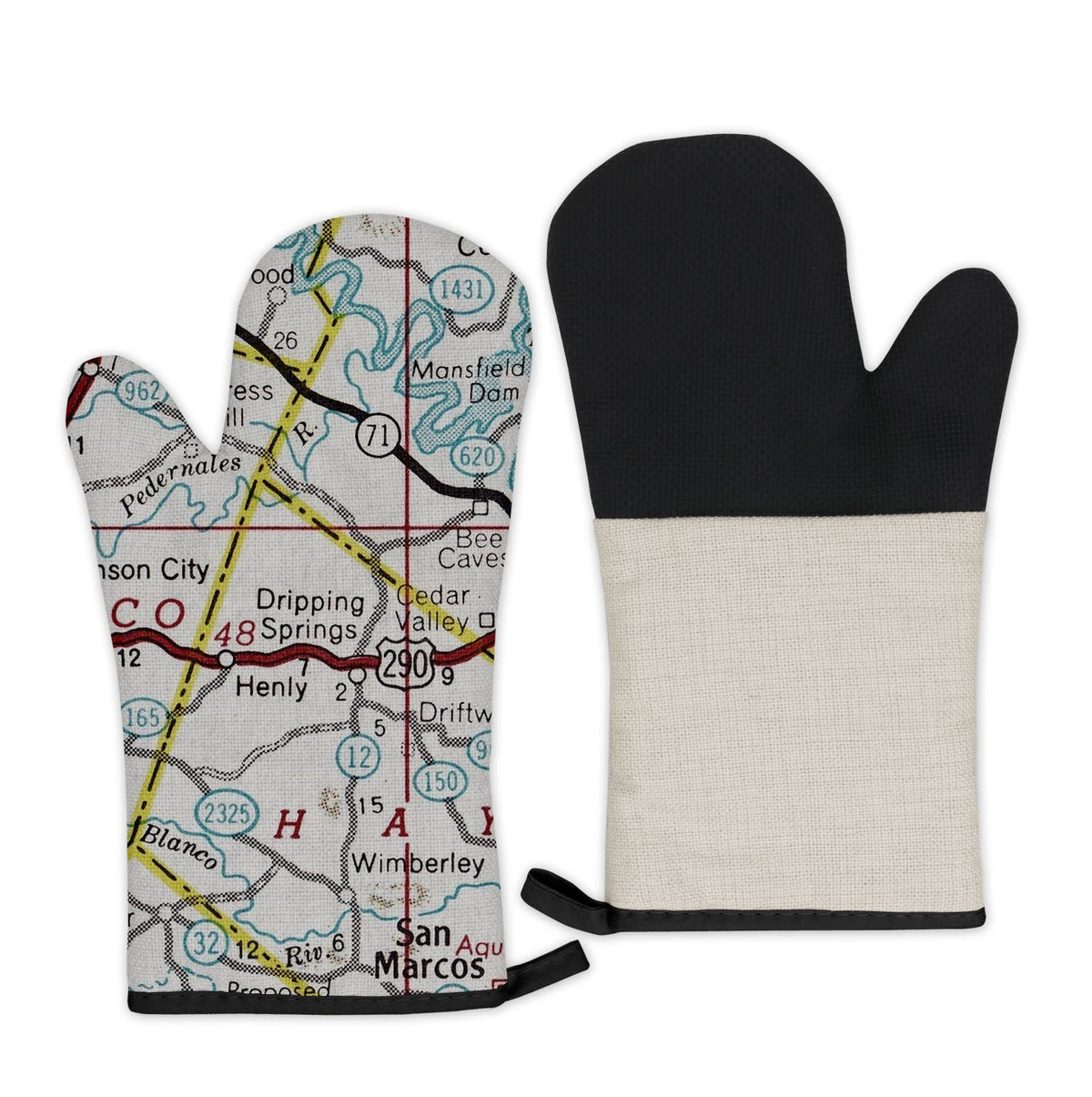 Dripping Springs Texas vintage map oven mitt