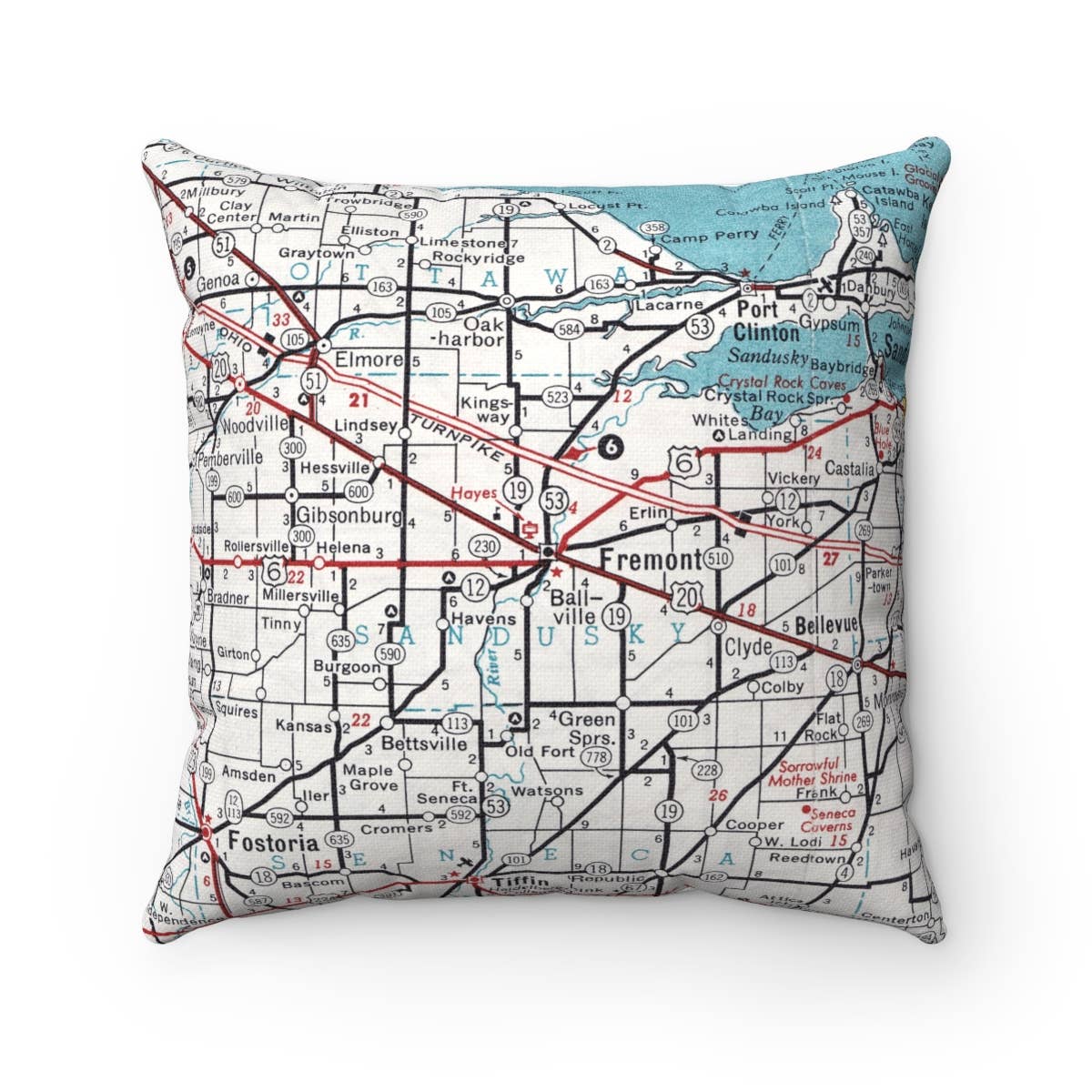 Fremont Ohio vintage map throw pillow