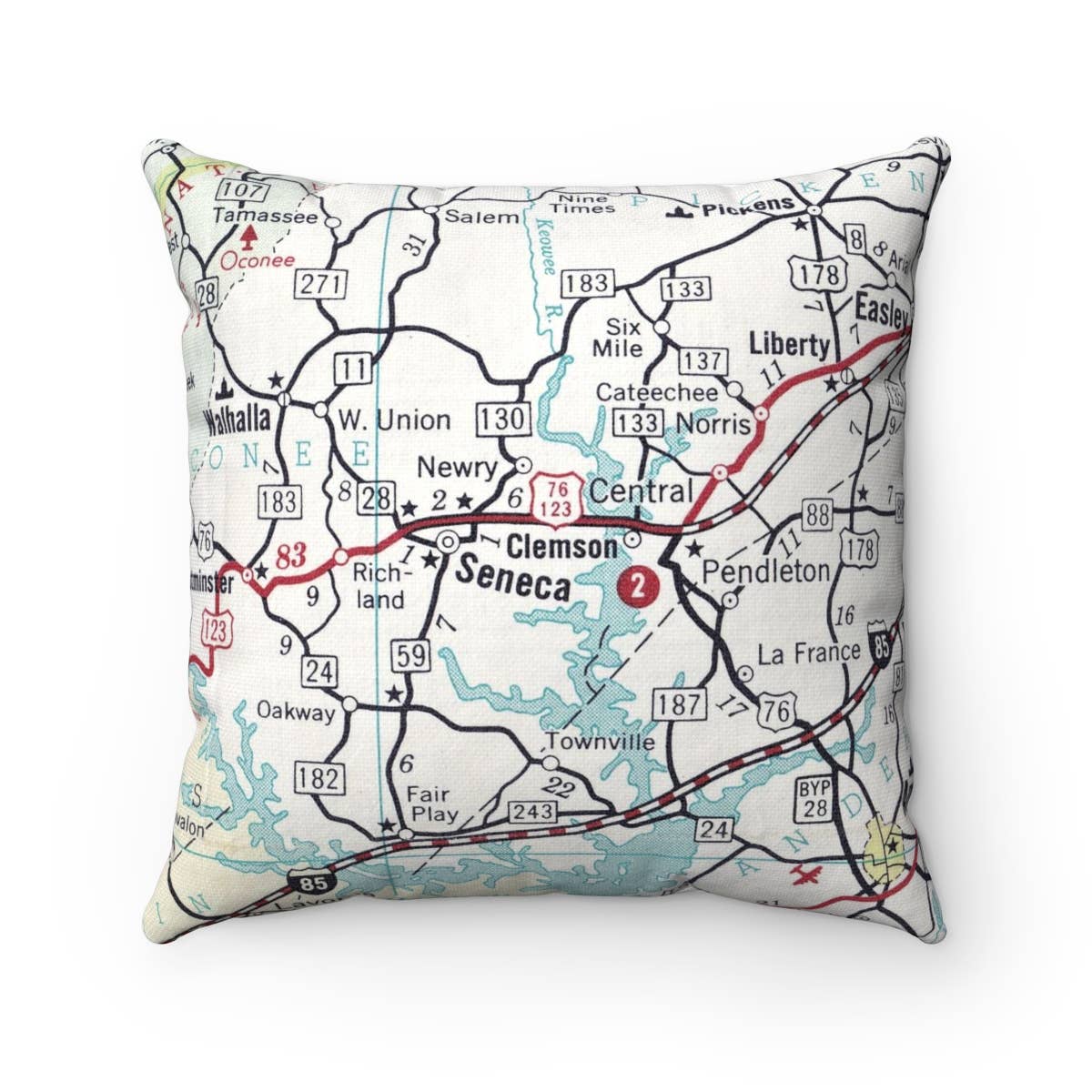 Clemson South Carolina vintage map throw pillow