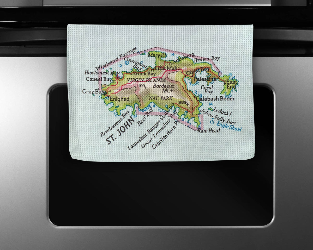 St John USVI map tea towel