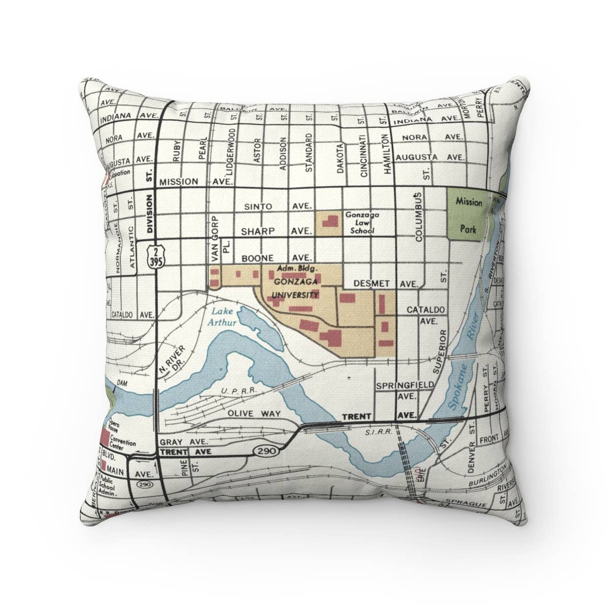 Gonzaga University vintage map throw pillow