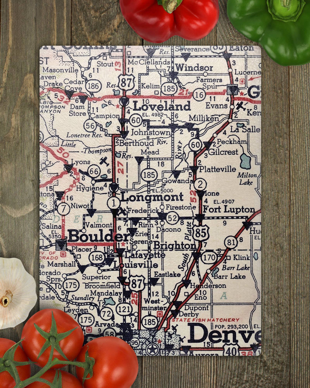 Longmont Colorado vintage map glass cutting board
