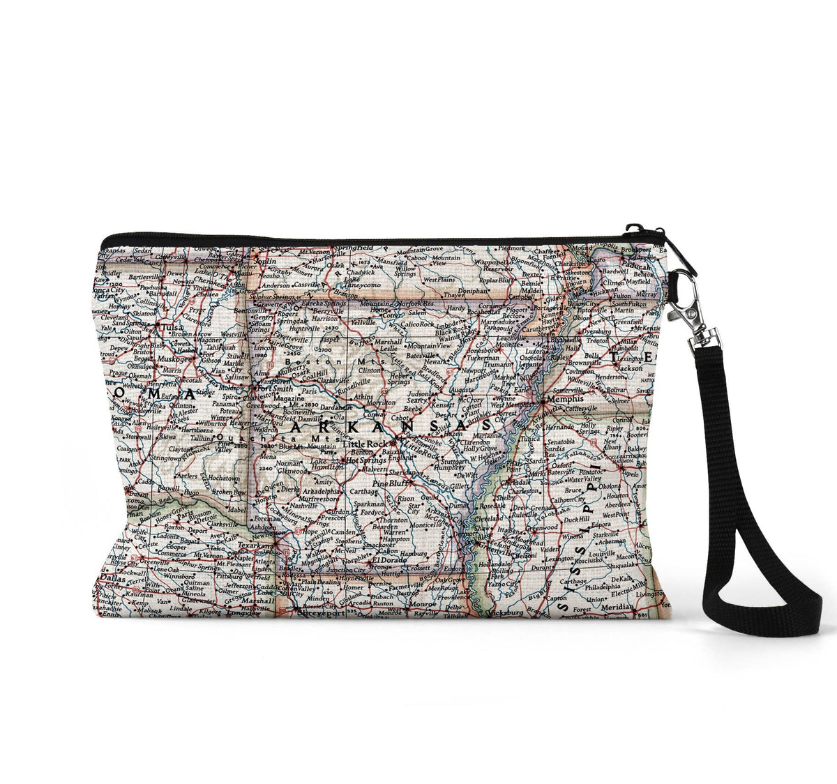 Arkansas map wristlet travel pouch