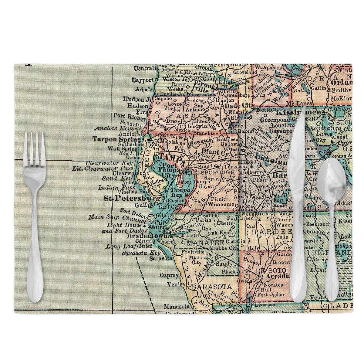 Tampa Bay Florida vintage map placemats set of 4