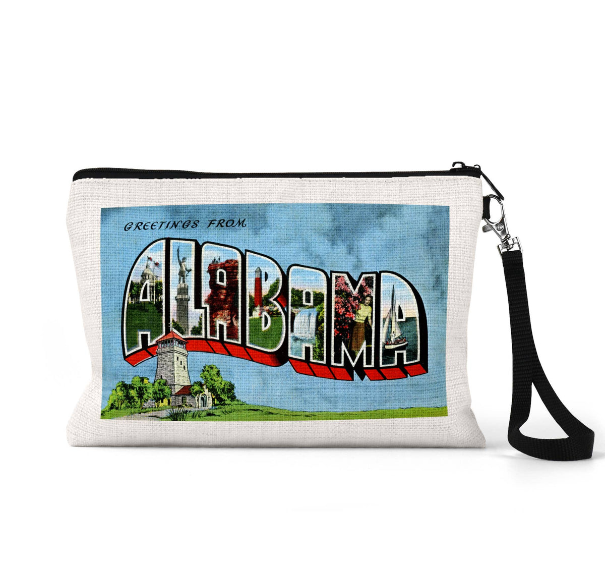 Alabama vintage postcard wristlet travel pouch