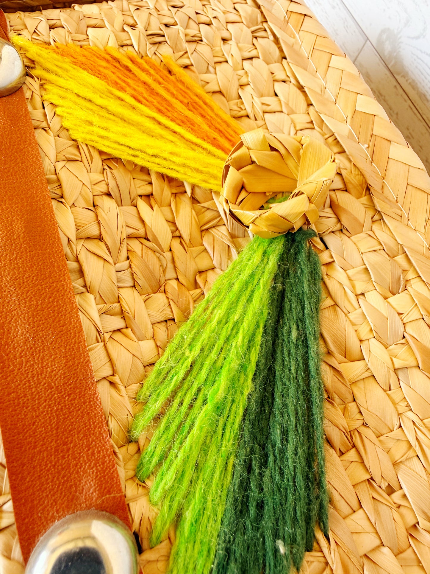 Vintage Handwoven Mexican Straw Bag with Leather Handles & Embroidery