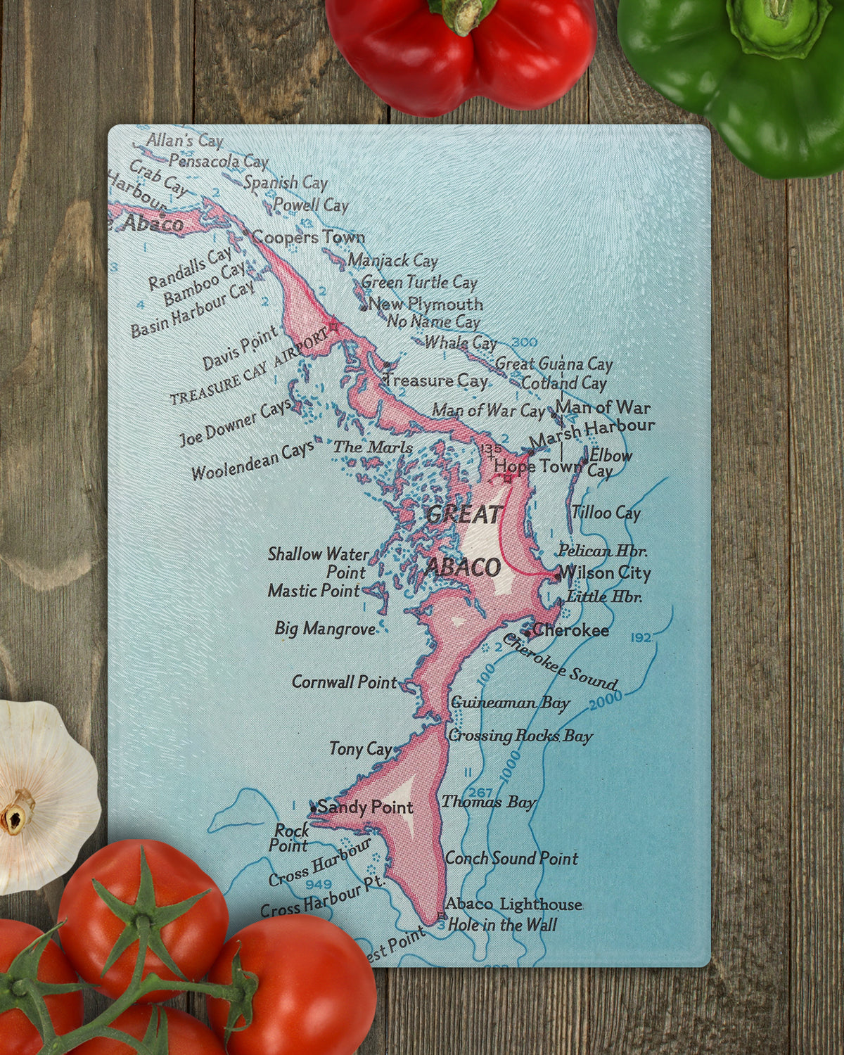 Abaco Island Bahamas vintage map glass cutting board