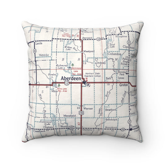 Aberdeen South Dakota vintage map throw pillow front view