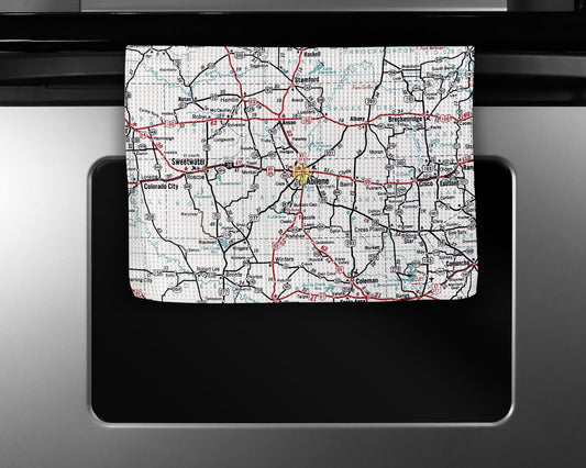 Abilene Texas Map Tea Towel | Waffle-Weave Kitchen Towel Gift