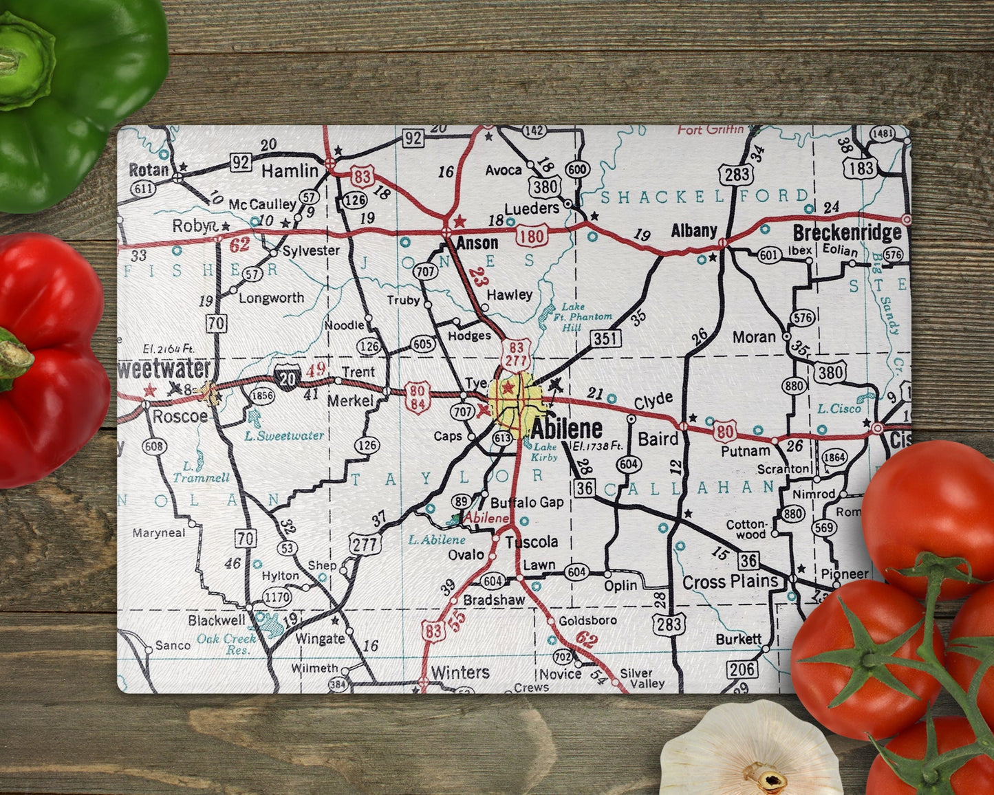 Abilene Texas Map Cutting Board | Texas Kitchen Gift