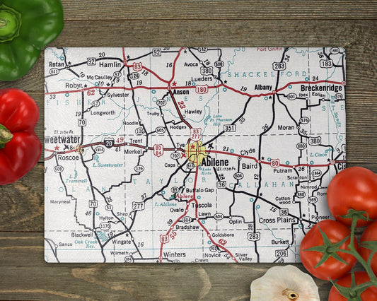 Abilene Texas Map Cutting Board | Texas Kitchen Gift