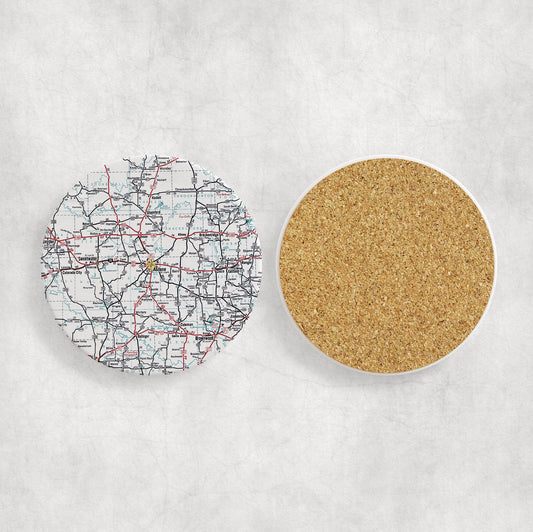 Abilene Texas Map Coasters | Set of 4 Vintage Abilene Texas Drink Coasters | Travel-Inspired Home Decor