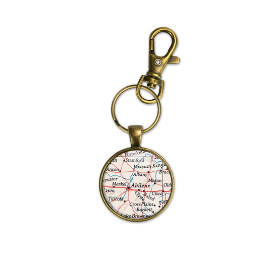 Abilene Texas Map Keychain Gift • Travel Keepsake • Vintage Map Keyring