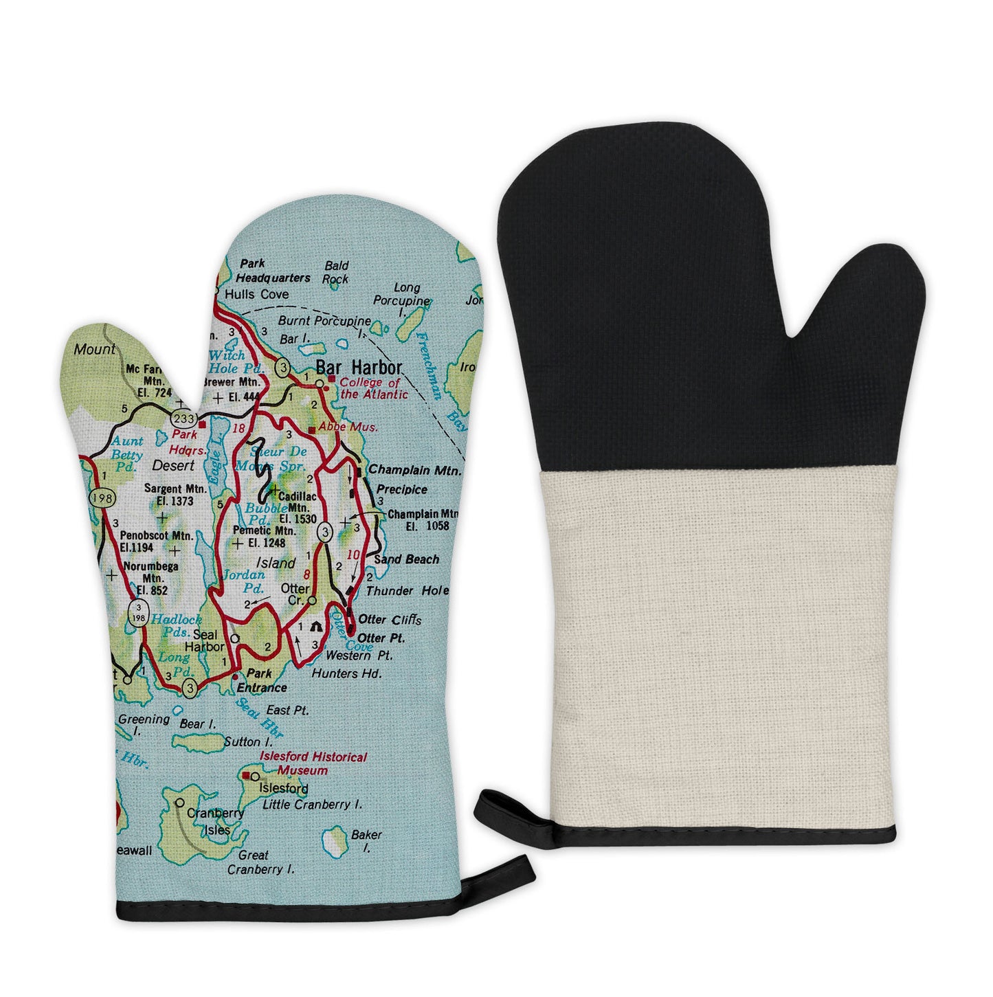 Acadia National Park Oven Mitt – Bar Harbor Maine Map Kitchen Gift, Coastal Maine Cooking Accessory, Hostess Gift, Travel-Inspired Kitchen Decor