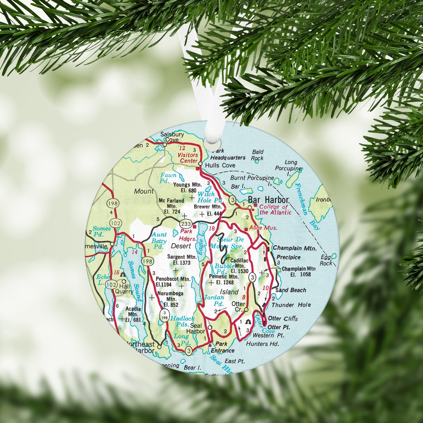 Acadia National Park / Bar Harbor Maine Map Ornament