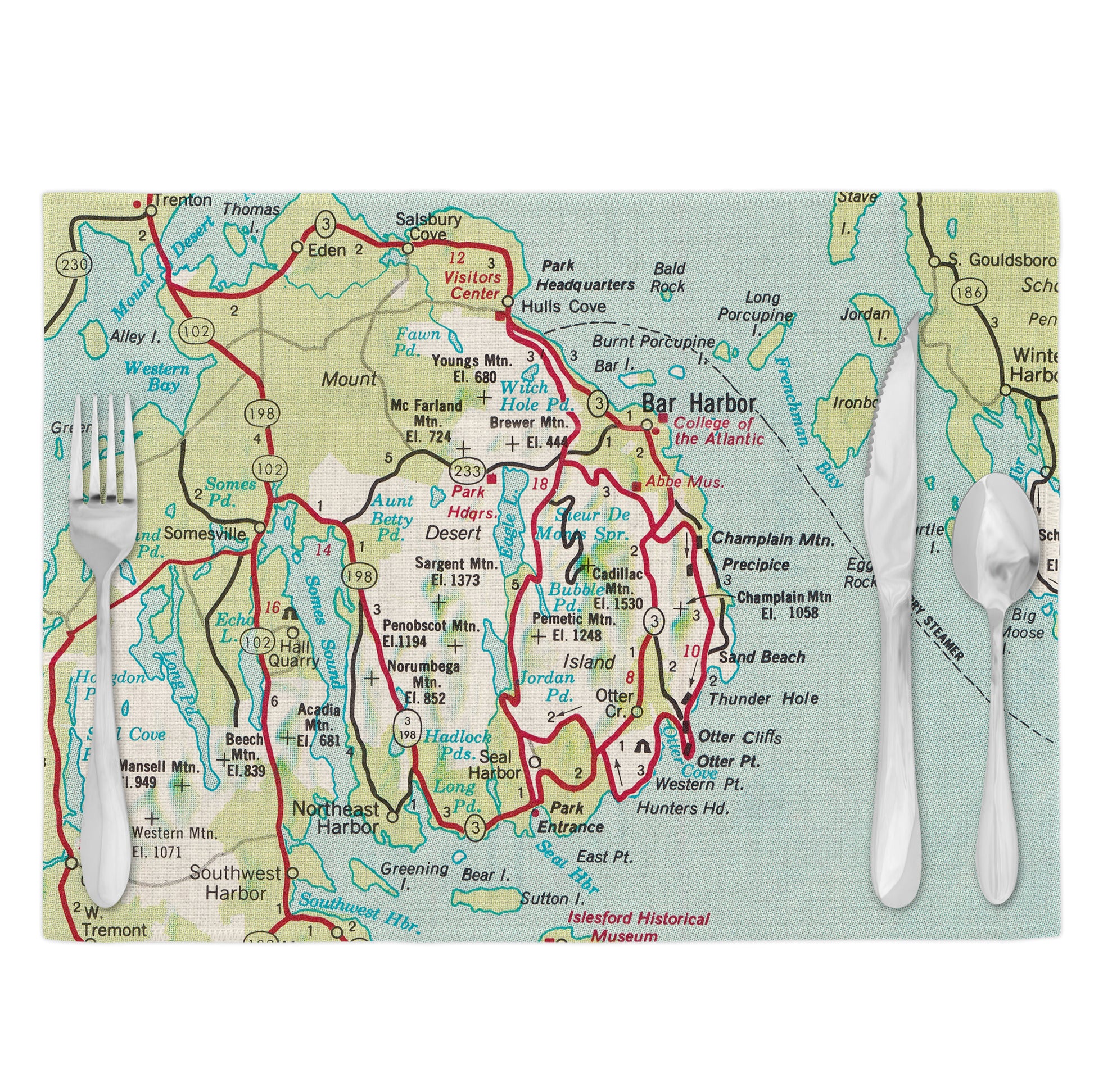 Acadia National Park Vintage Map Placemats Set of 4
