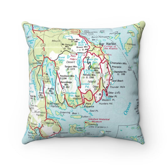 Acadia National Park vintage map throw pillow front view