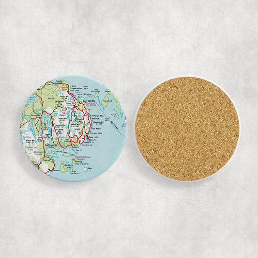 Acadia National Park Map Coasters | Set of 4 Vintage Acadia National Park Drink Coasters | Travel-Inspired Home Decor