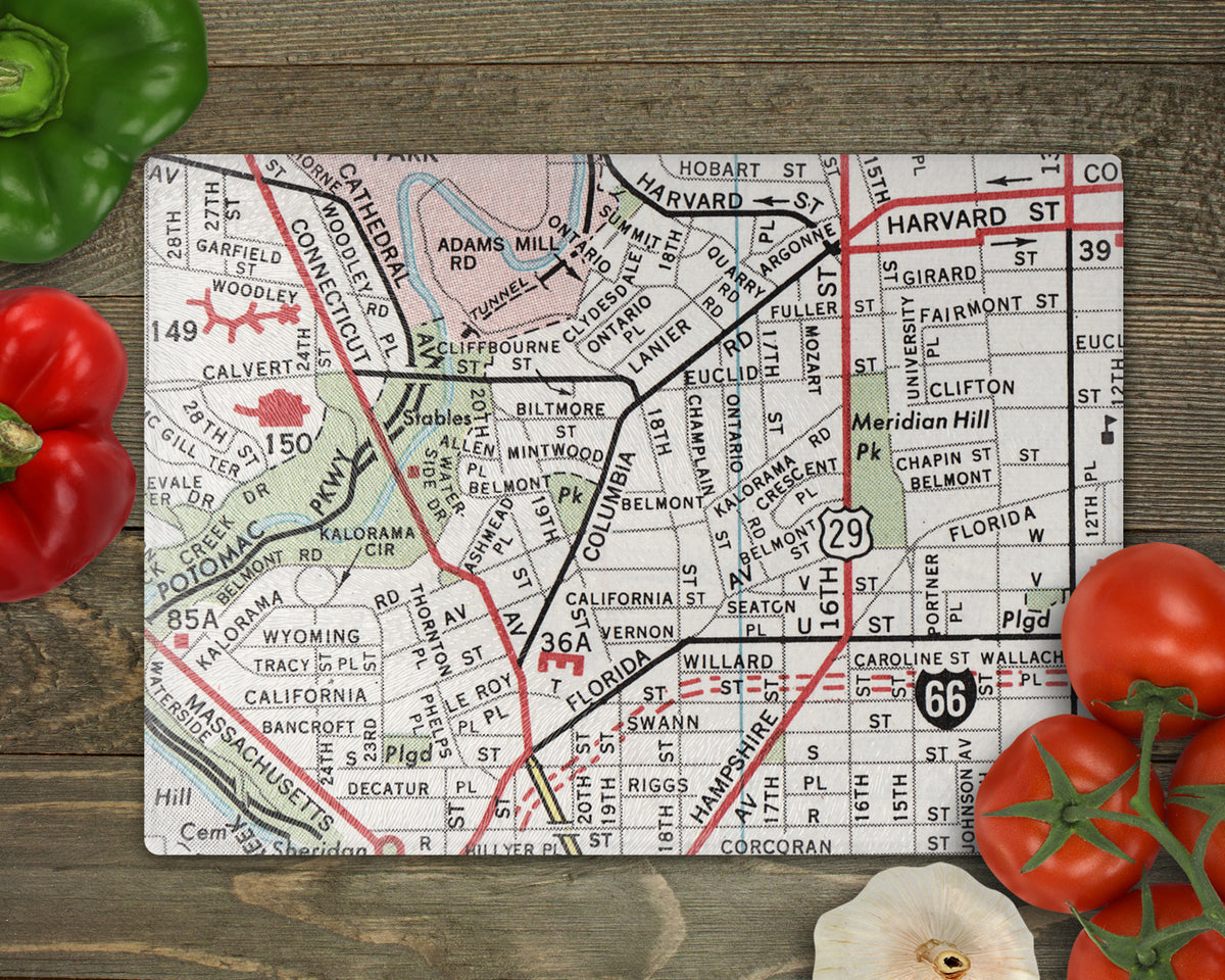 Adams Morgan Washington DC Vintage Map Glass Cutting Board
