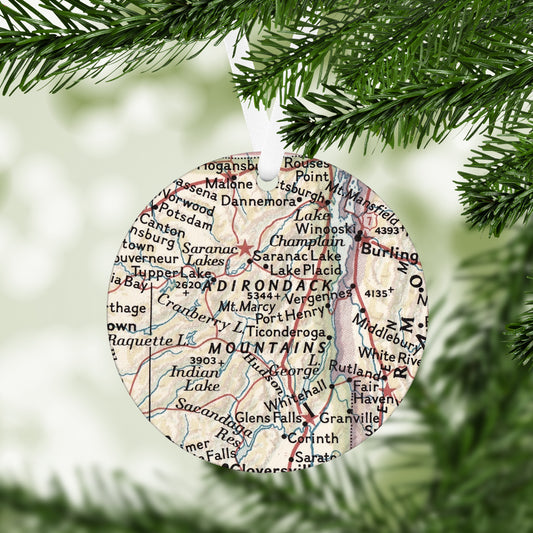 Adirondack Mountains Vintage Map Ornament