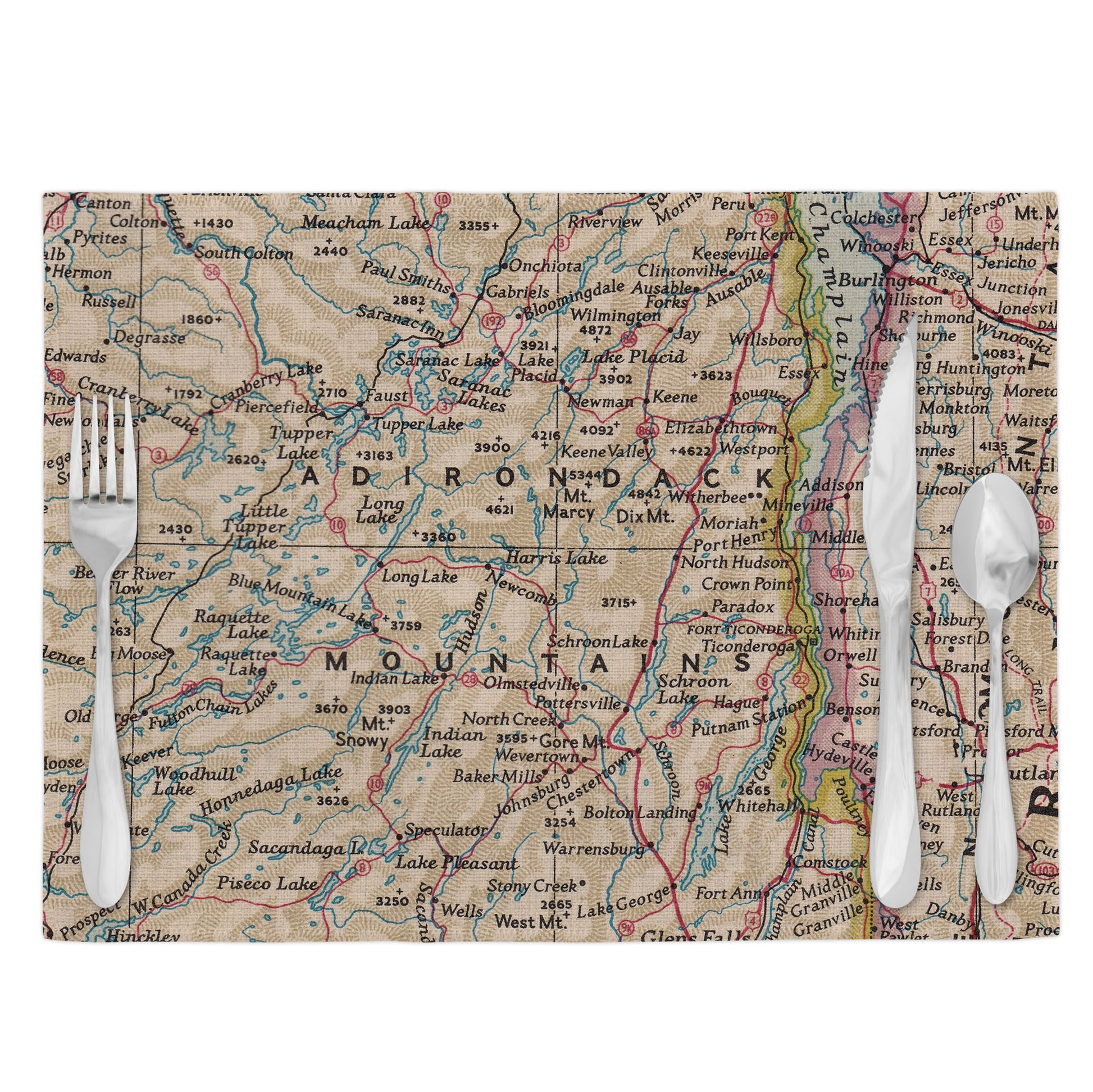 Adirondack Mountains New York Vintage Map Placemats Set of 4