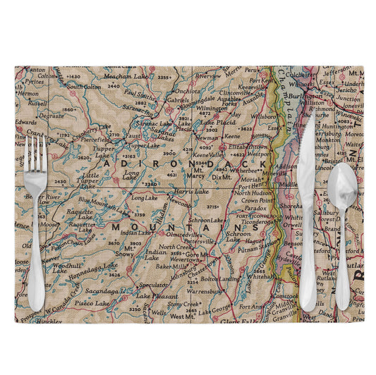 Adirondack Mountains New York Vintage Map Placemats Set of 4