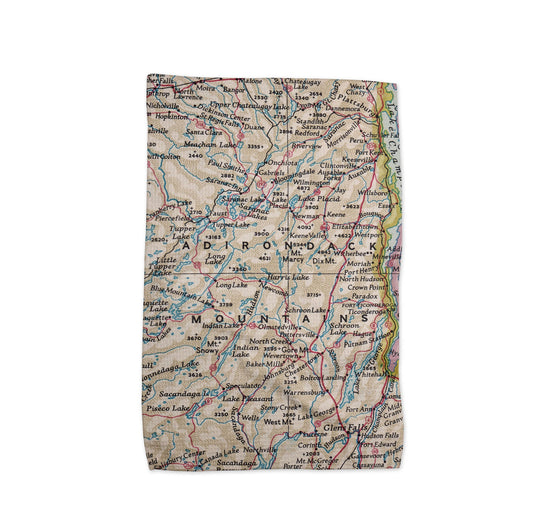 Adirondack Mountains Map Tea Towel | Waffle-Weave Kitchen Towel Gift