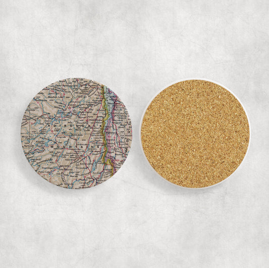 Adirondack Mountains Map Coasters | Set of 4 Vintage Adirondack Mountains Drink Coasters | Travel-Inspired Home Decor