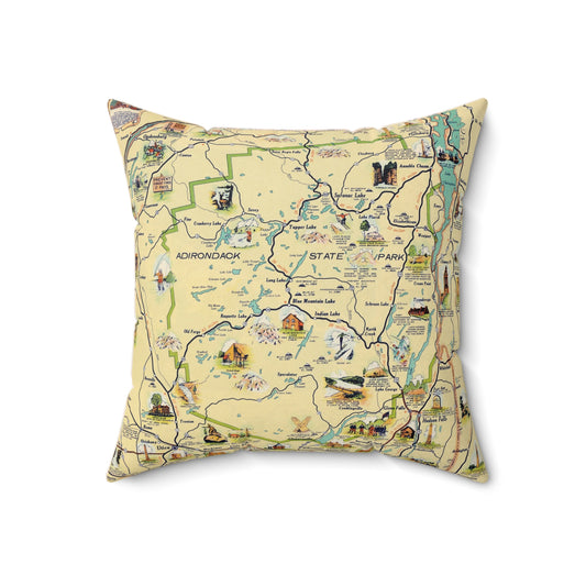 Adirondack State Park vintage map throw pillow front view
