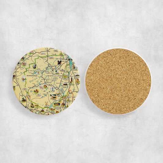 Adirondack State Park Map Coasters | Set of 4 Vintage Adirondack State Park Drink Coasters | Travel-Inspired Home Decor