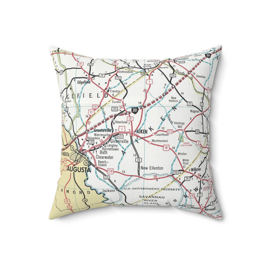 Aiken South Carolina vintage map throw pillow front view